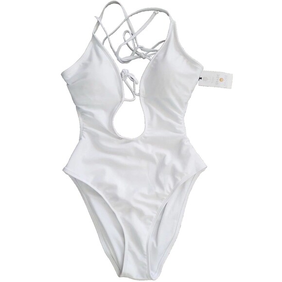 Shade & Shore Women's Swimsuit one piece Tie-Front Plunge Back Tie Size XL - Picture 1 of 4